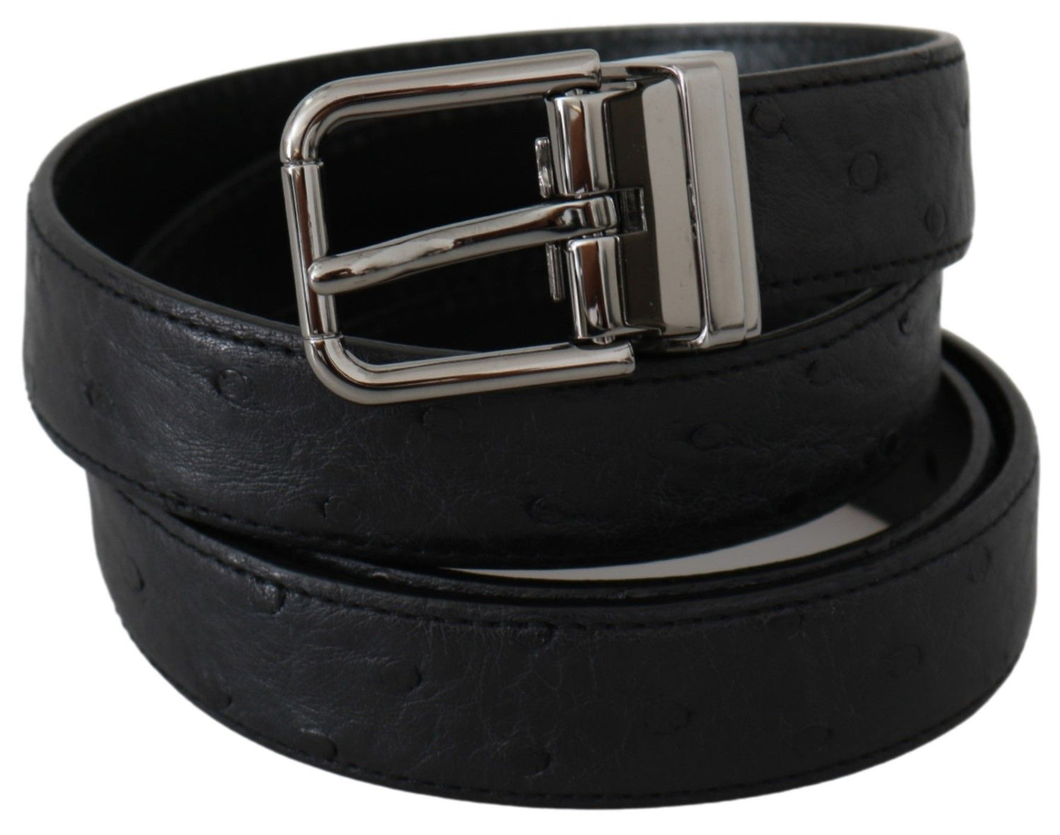 Dolce &amp; Gabbana Black Exotic Skin Pattern Silver Buckle Belt