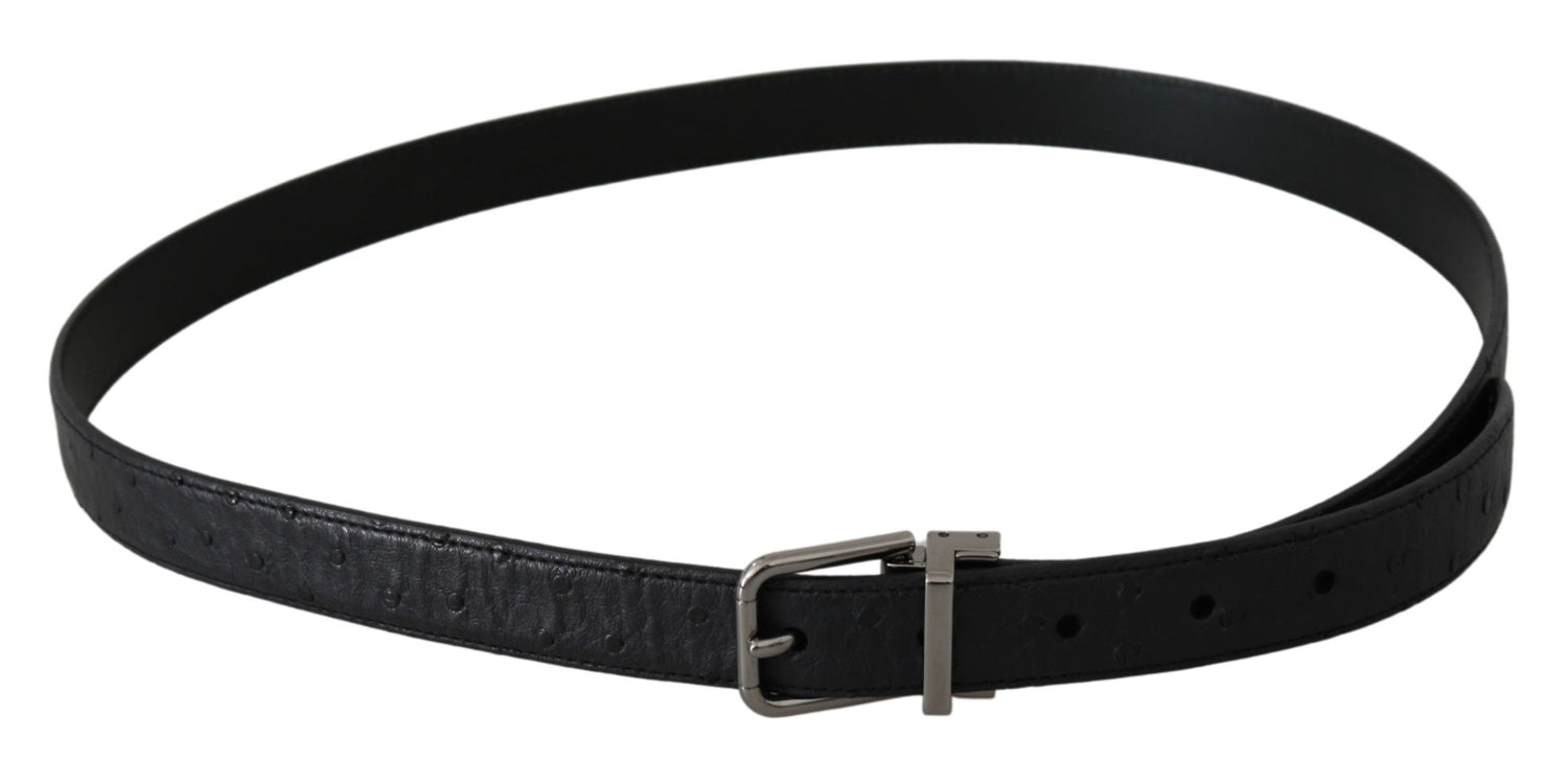 Dolce &amp; Gabbana Black Exotic Skin Pattern Silver Buckle Belt