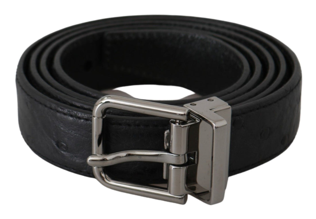 Dolce &amp; Gabbana Black Exotic Skin Pattern Silver Buckle Belt