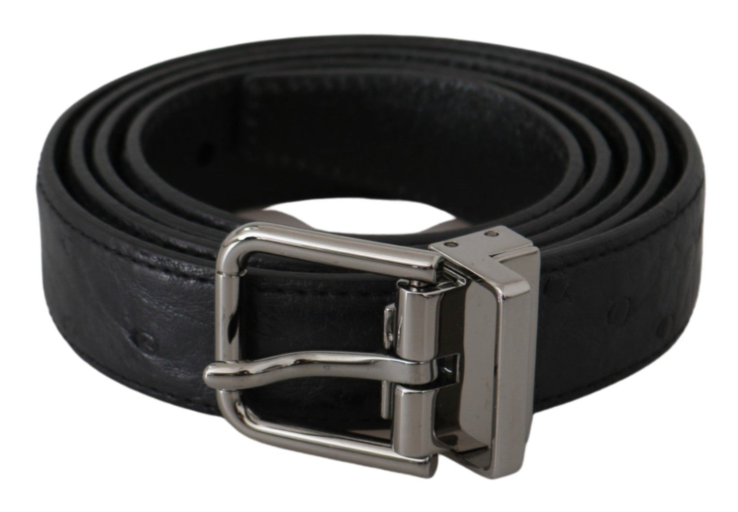 Dolce &amp; Gabbana Black Exotic Skin Pattern Silver Buckle Belt
