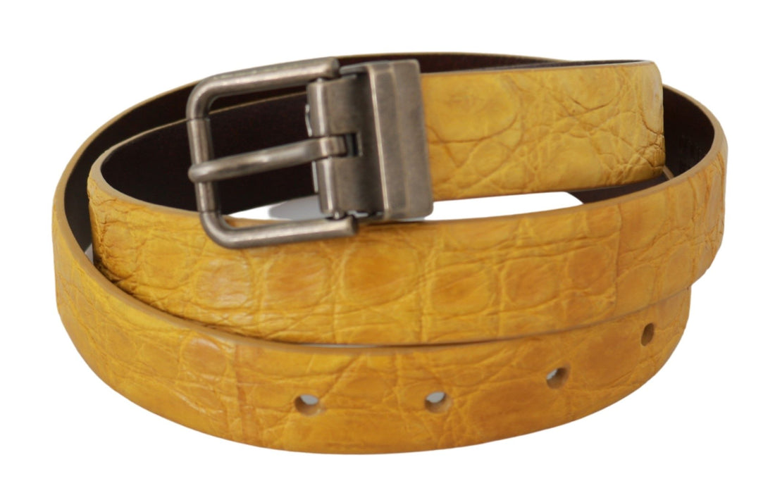 Dolce &amp; Gabbana Yellow Exotic Skin Leather Grey Buckle Belt