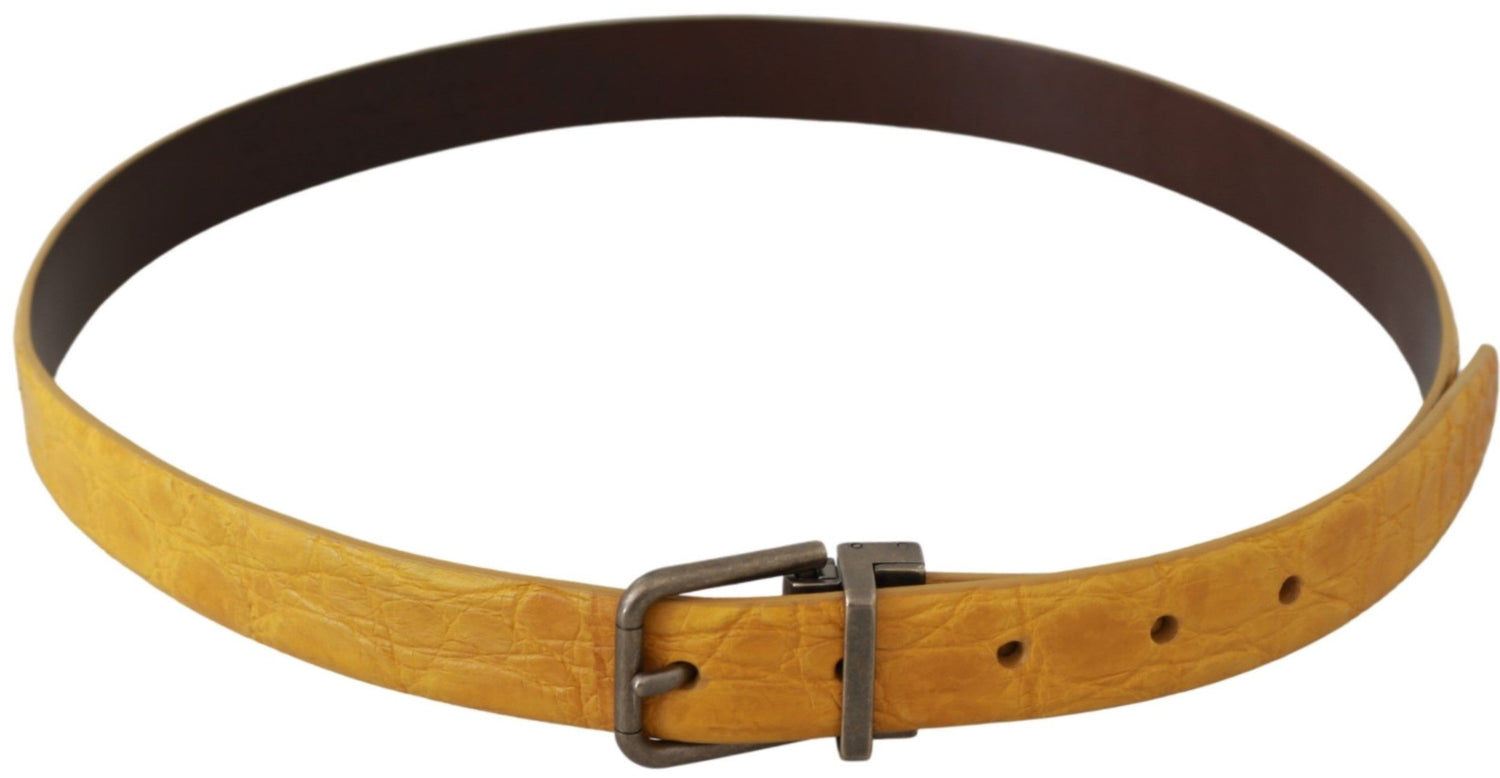 Dolce &amp; Gabbana Yellow Exotic Skin Leather Grey Buckle Belt