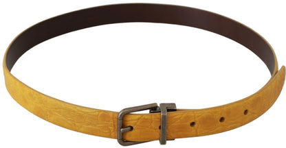 Dolce &amp; Gabbana Yellow Exotic Skin Leather Grey Buckle Belt