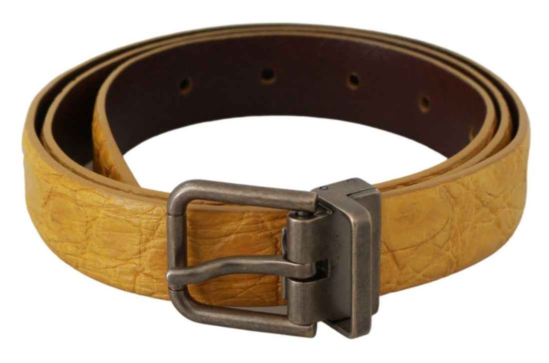 Dolce &amp; Gabbana Yellow Exotic Skin Leather Grey Buckle Belt