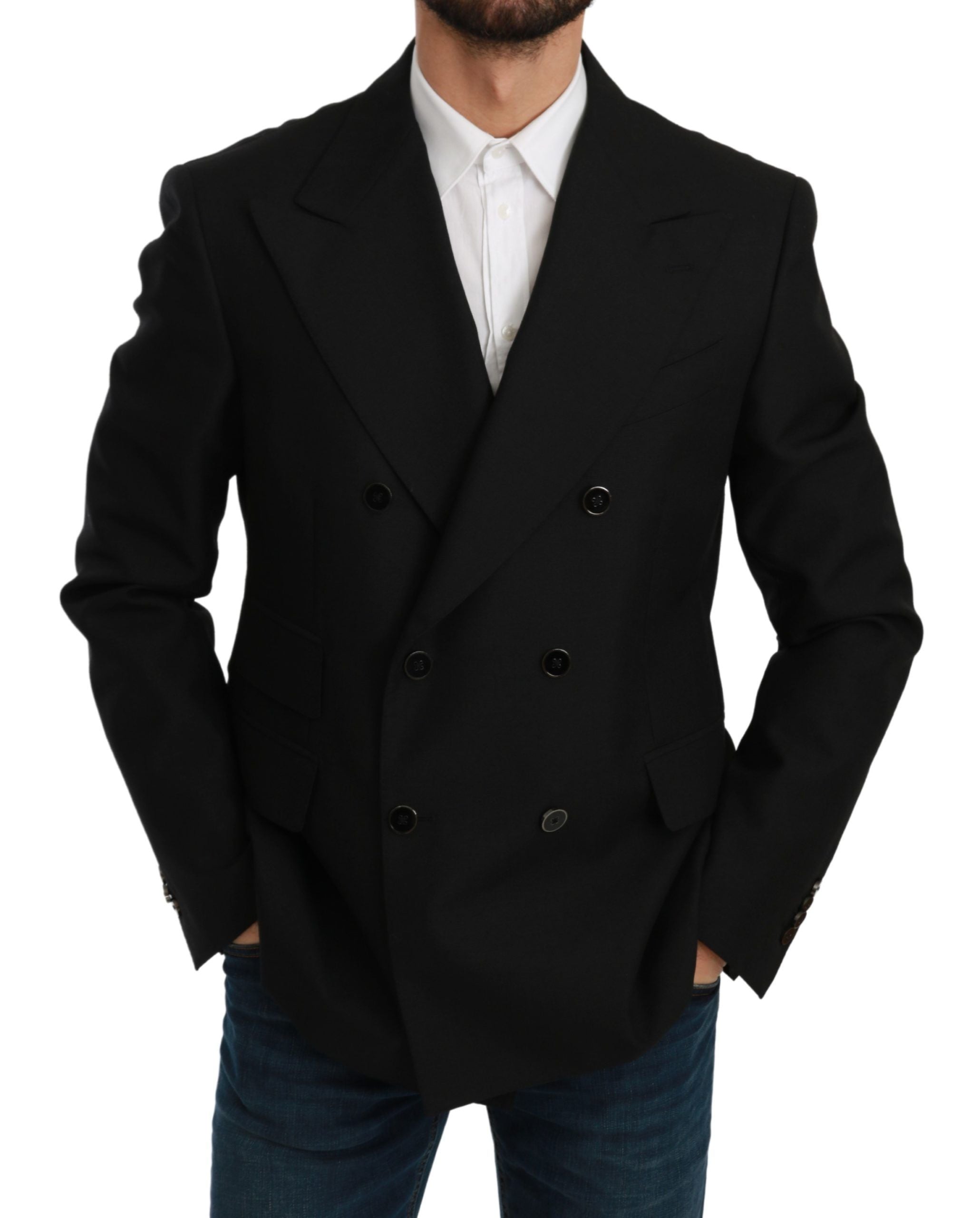 Dolce &amp;amp; Gabbana Svart Slim Fit Jacka Kappa Ullkavaj