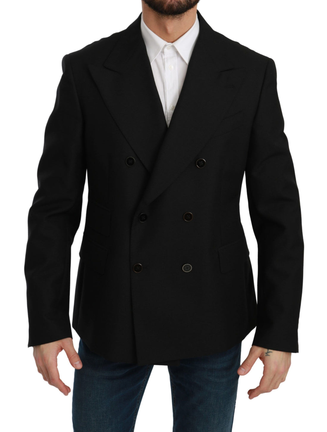Dolce &amp;amp; Gabbana Svart Slim Fit Jacka Kappa Ullkavaj