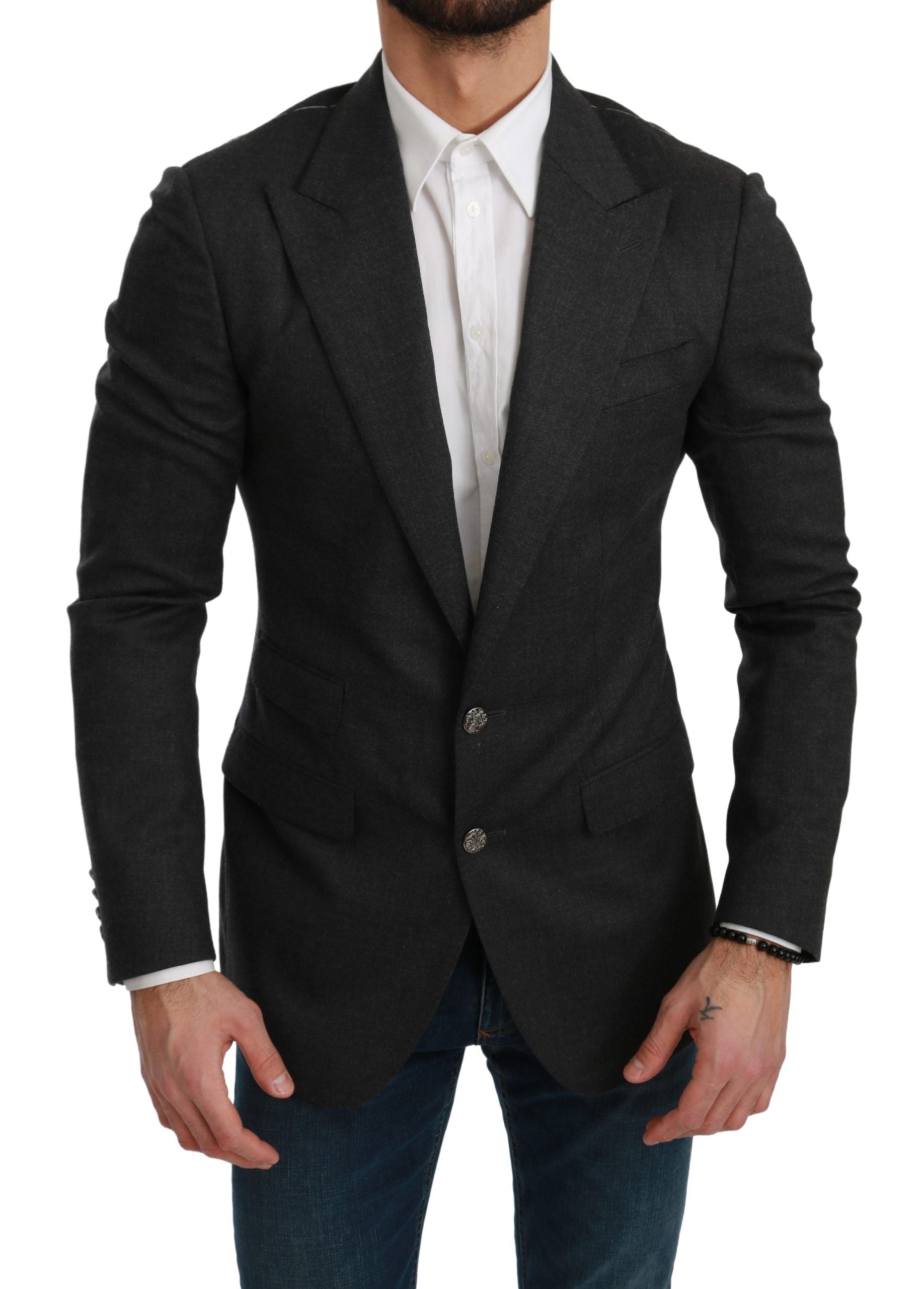 Dolce &amp; Gabbana Gray NAPOLI Slim Fit Jacket Wool Blazer
