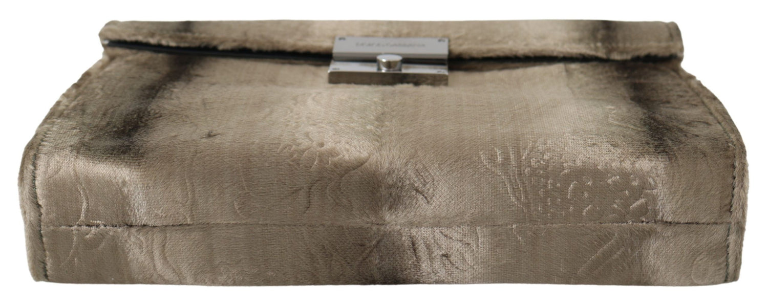 Dolce &amp;amp; Gabbana Beige Sammet Blommig Läder Herrdokumentportfölj