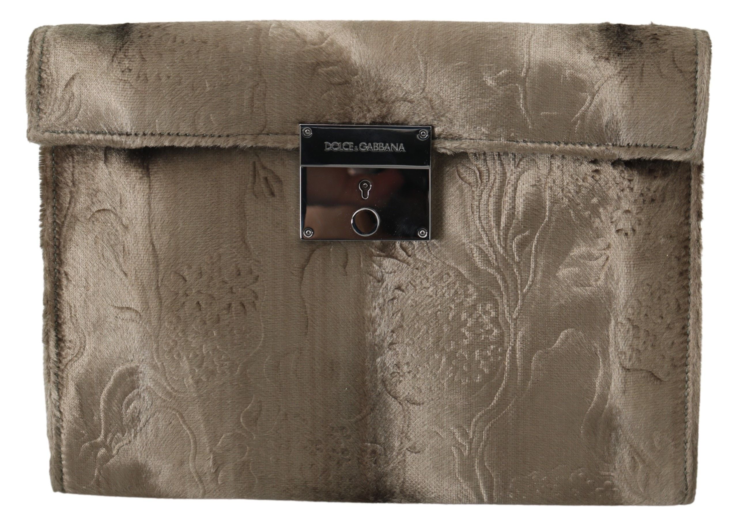 Dolce &amp;amp; Gabbana Beige Sammet Blommig Läder Herrdokumentportfölj