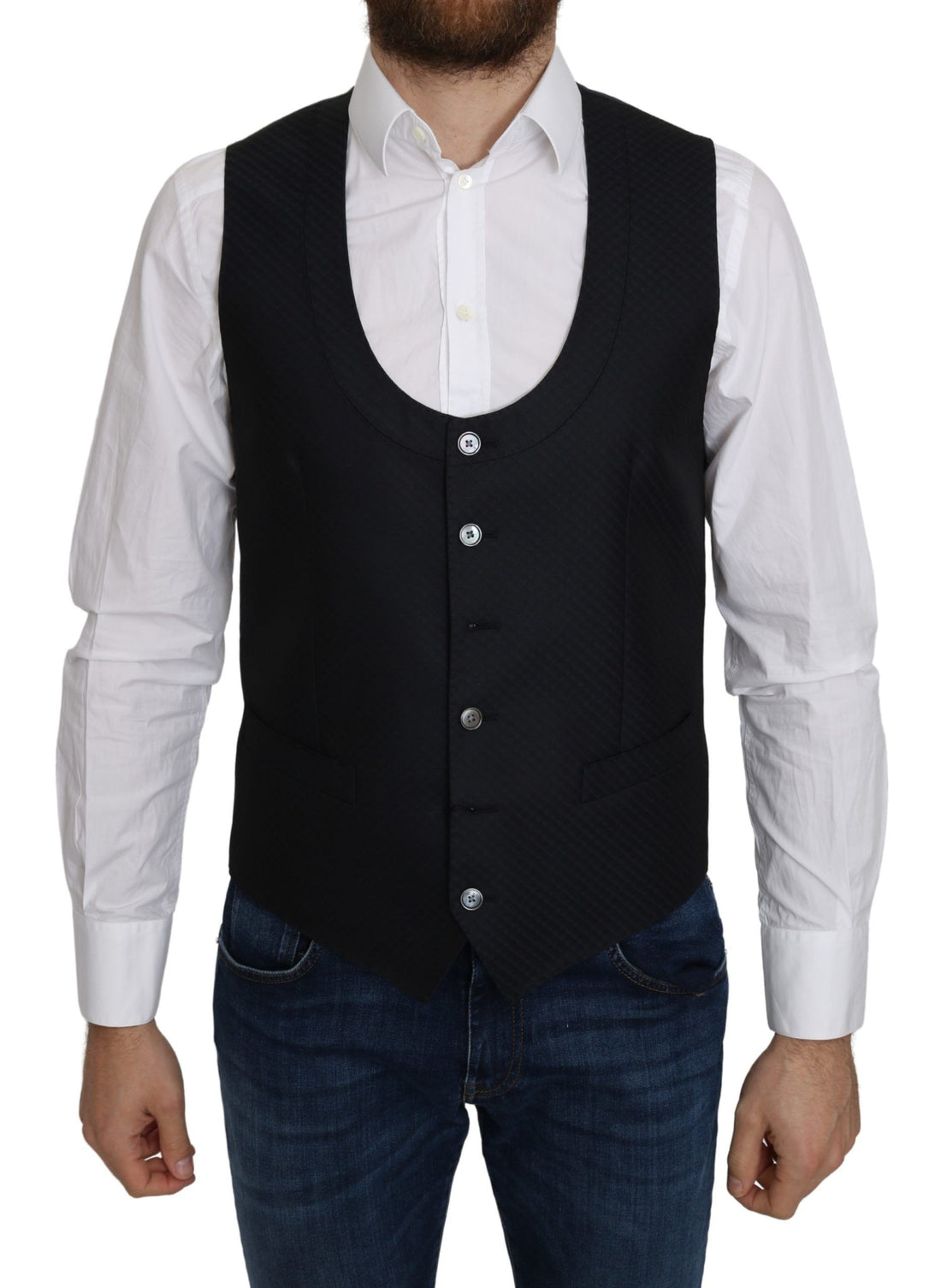 Dolce &amp;amp; Gabbana Blå Siden Romb Mönstrad Formell Kappa Väst