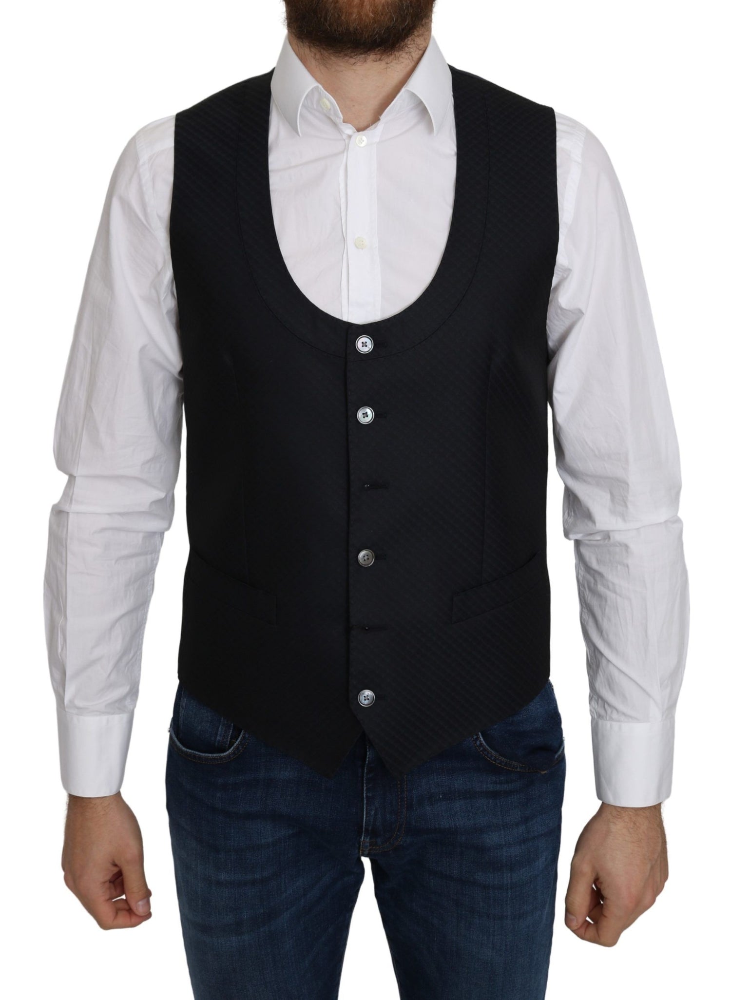 Dolce &amp;amp; Gabbana Blå Siden Romb Mönstrad Formell Kappa Väst