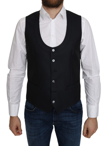 Dolce &amp;amp; Gabbana Blå Siden Romb Mönstrad Formell Kappa Väst