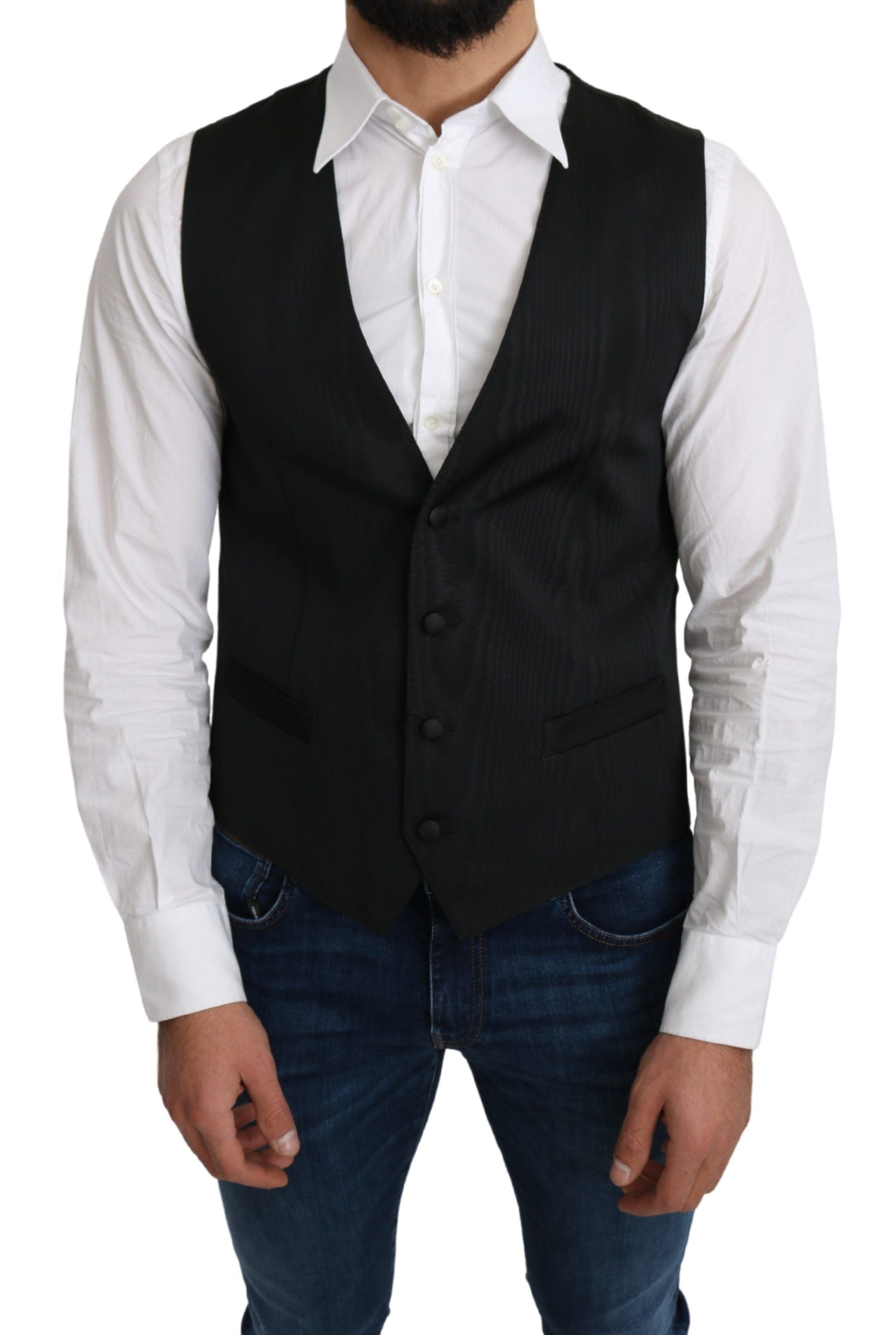 Dolce &amp; Gabbana Gray 100% Silk Formal Coat Vest