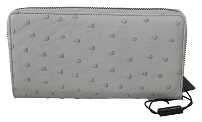 Dolce &amp;amp; Gabbana Vitt Strutsläder Continental Herr Clutch Plånbok