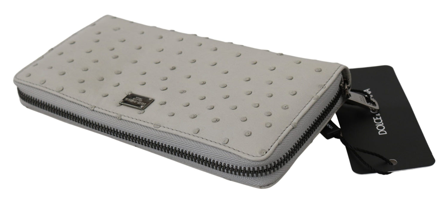 Dolce &amp;amp; Gabbana Vitt Strutsläder Continental Herr Clutch Plånbok