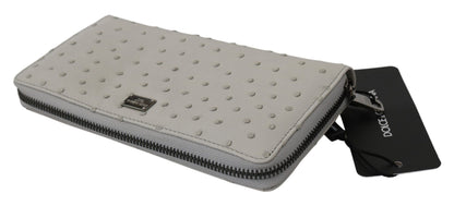 Dolce &amp;amp; Gabbana Vitt Strutsläder Continental Herr Clutch Plånbok