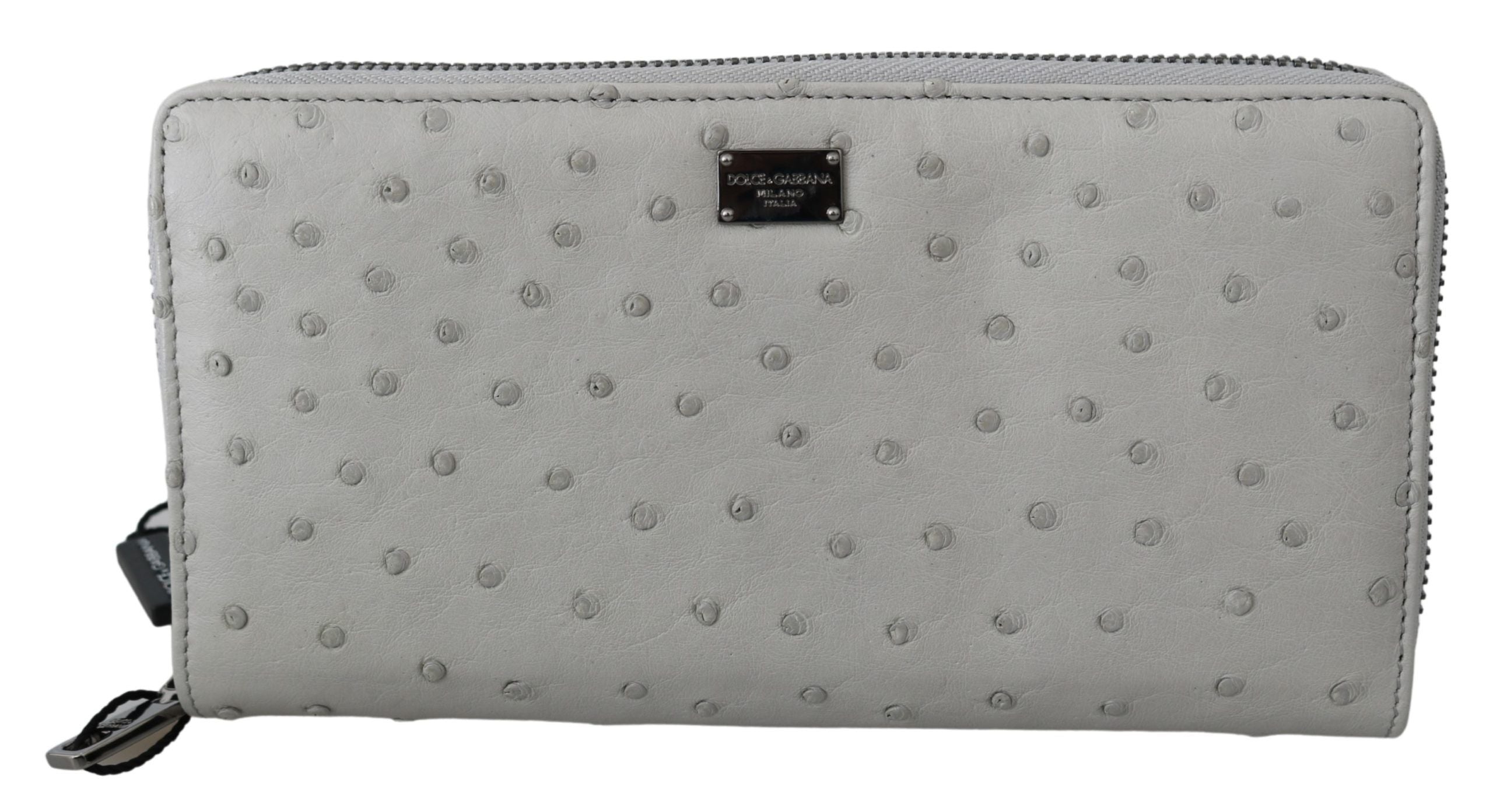 Dolce &amp;amp; Gabbana Vitt Strutsläder Continental Herr Clutch Plånbok