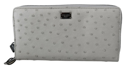 Dolce &amp;amp; Gabbana Vitt Strutsläder Continental Herr Clutch Plånbok