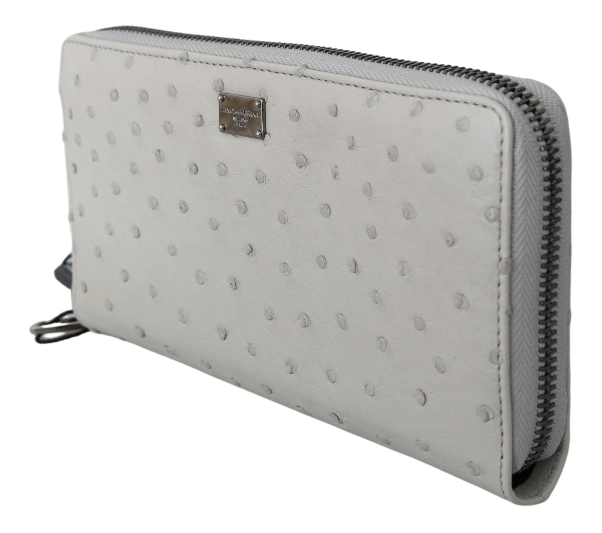 Dolce &amp;amp; Gabbana Vitt Strutsläder Continental Herr Clutch Plånbok