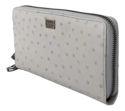 Dolce &amp;amp; Gabbana Vitt Strutsläder Continental Herr Clutch Plånbok