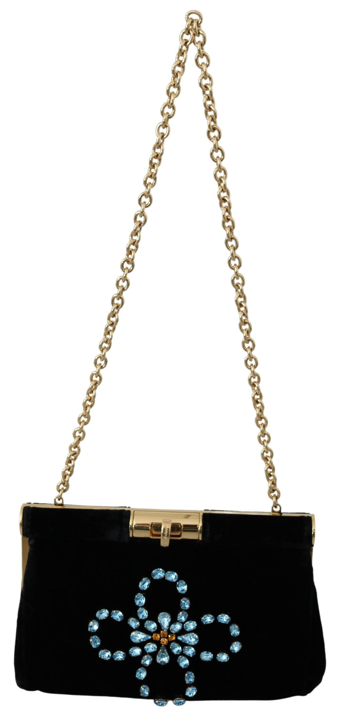 Dolce &amp; Gabbana Black Velvet Crystal Studs Women Crossbody Sling Borse Bag