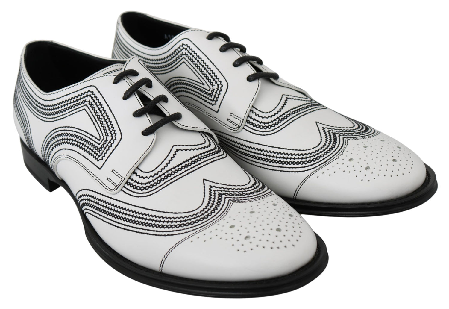Dolce &amp;amp; Gabbana Vita Läder Derby Formella Svarta Spetsskor