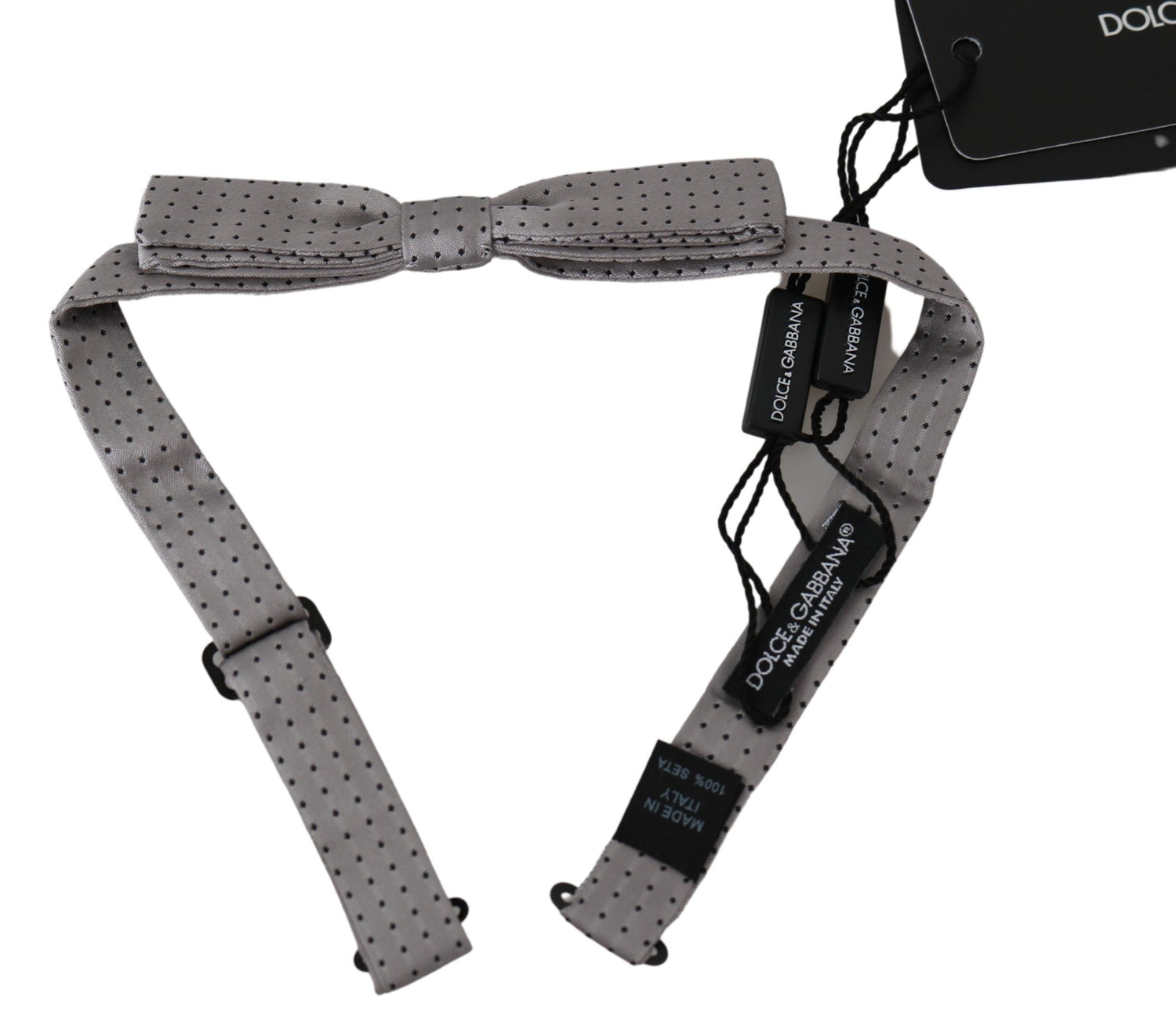 Dolce &amp; Gabbana Gray Polka Dot Mens Necktie Papillon Bow Tie