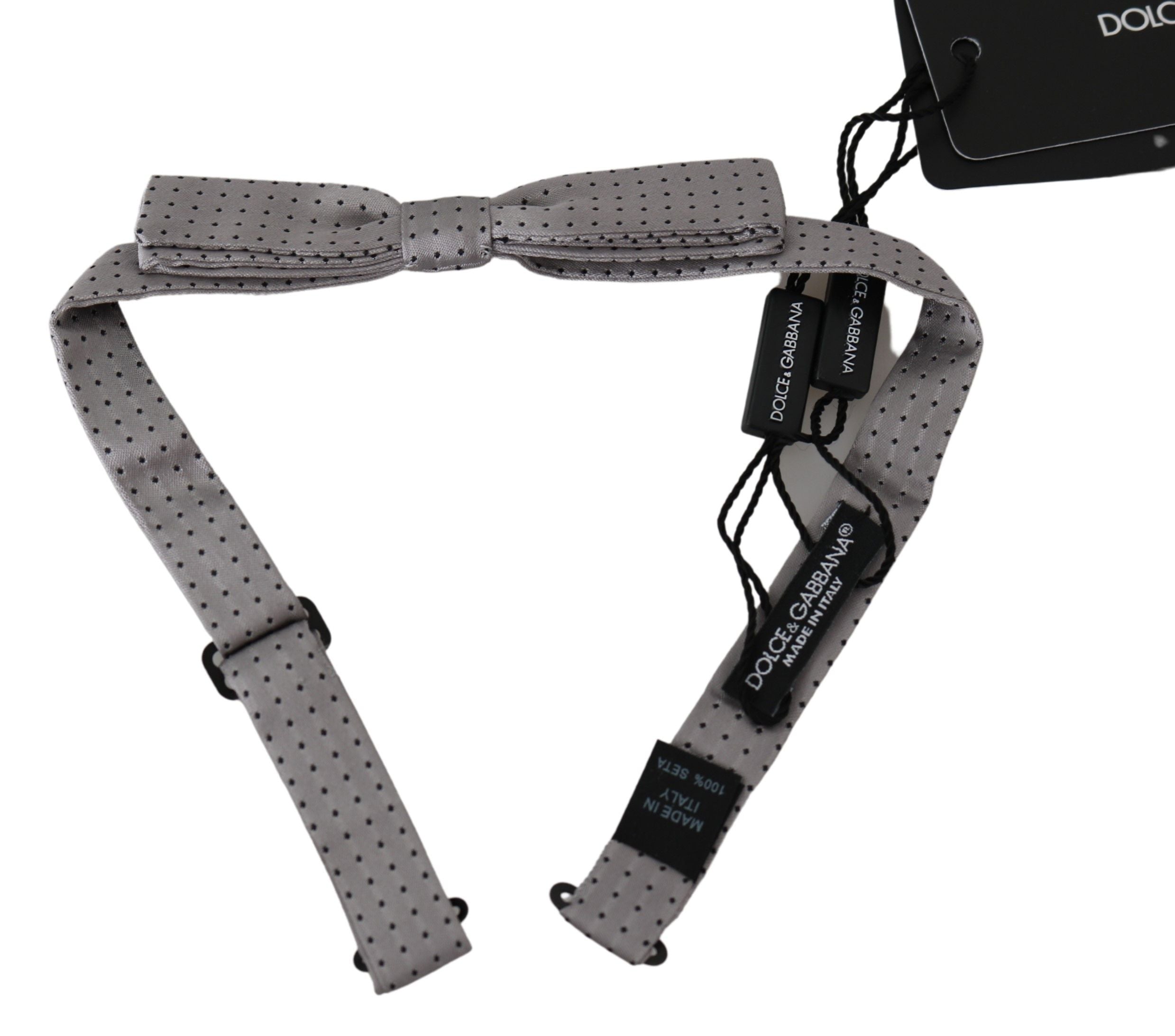 Dolce &amp; Gabbana Gray Polka Dot Mens Necktie Papillon Bow Tie