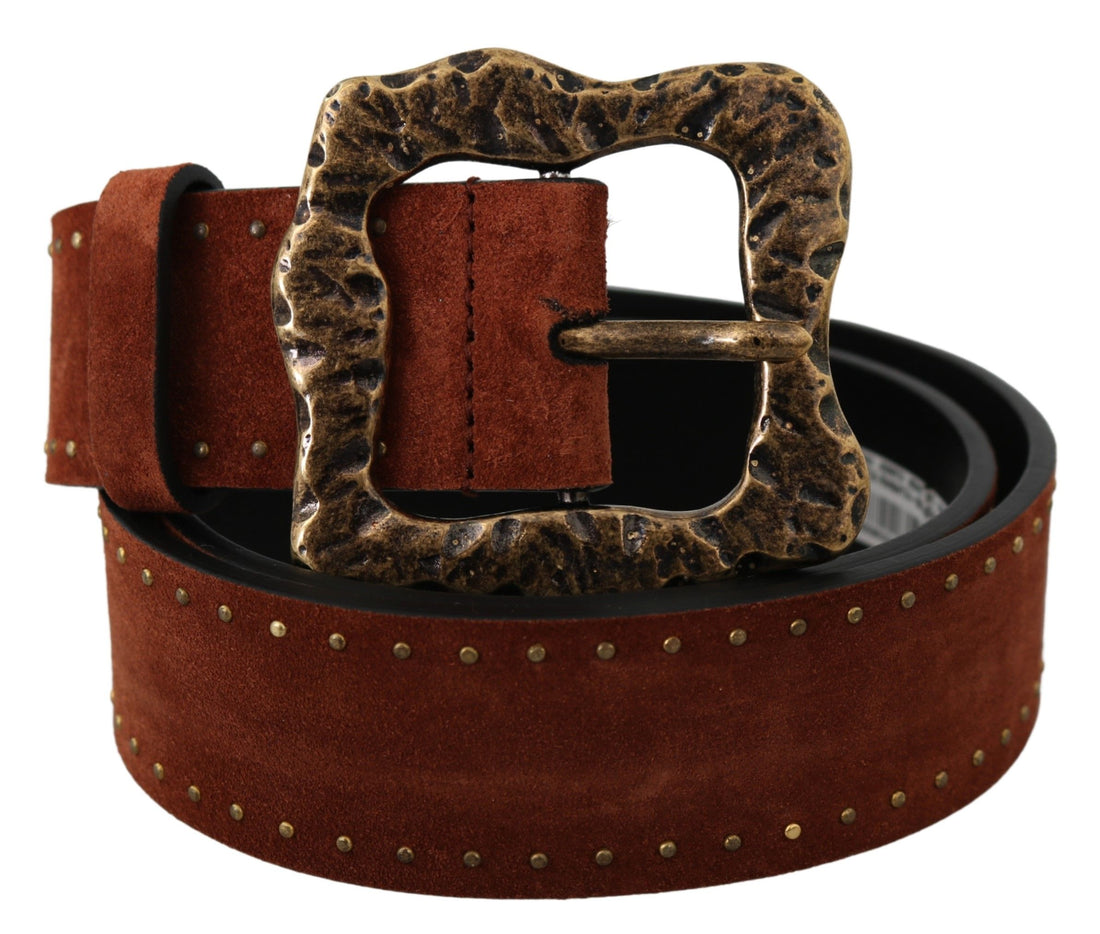 Dolce &amp; Gabbana Brown Suede Leather Studded Baroque Belt