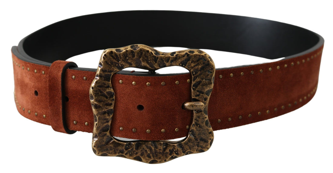 Dolce &amp; Gabbana Brown Suede Leather Studded Baroque Belt