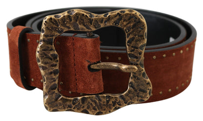 Dolce &amp; Gabbana Brown Suede Leather Studded Baroque Belt