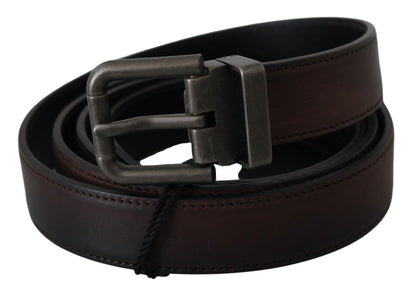 Dolce &amp; Gabbana Solid Brown Leather Gray Buckle Belt