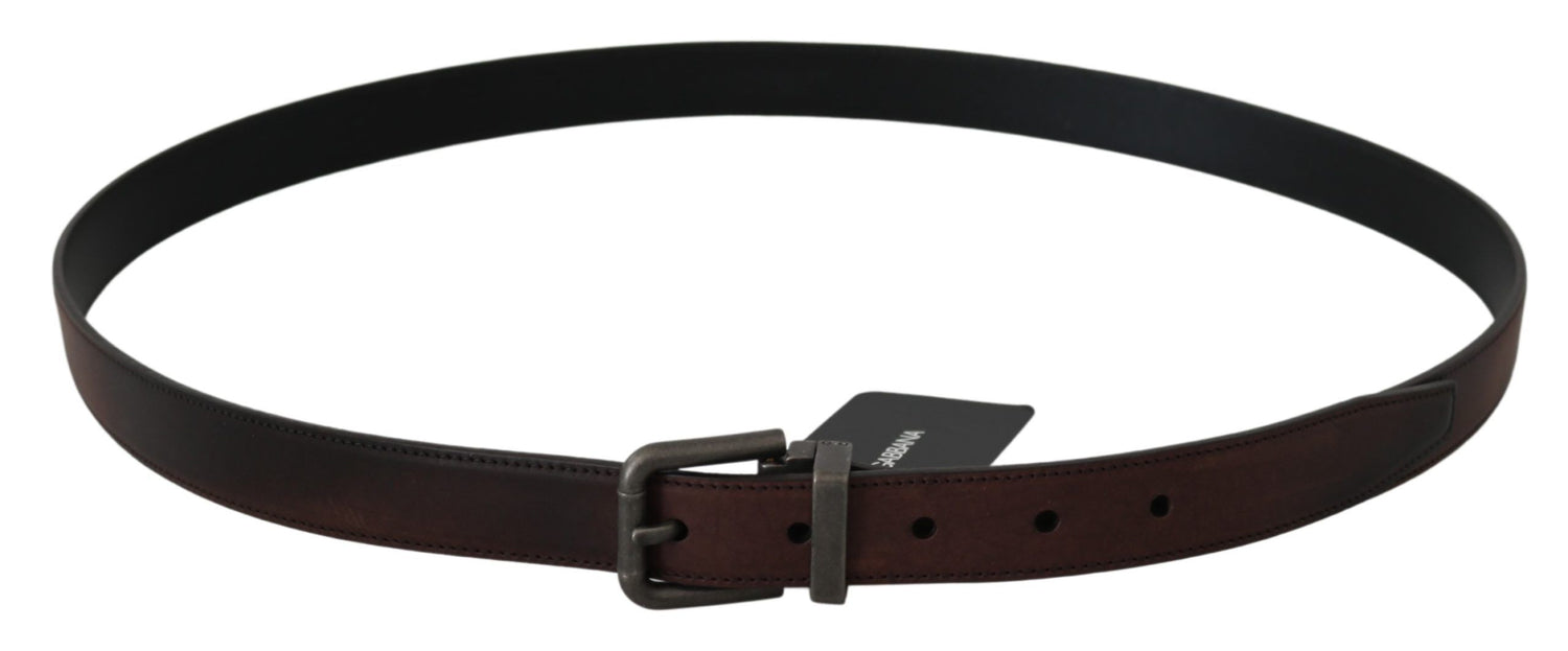 Dolce &amp; Gabbana Solid Brown Leather Gray Buckle Belt