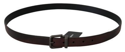 Dolce &amp; Gabbana Solid Brown Leather Gray Buckle Belt