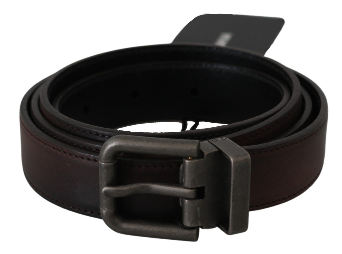 Dolce &amp; Gabbana Solid Brown Leather Gray Buckle Belt