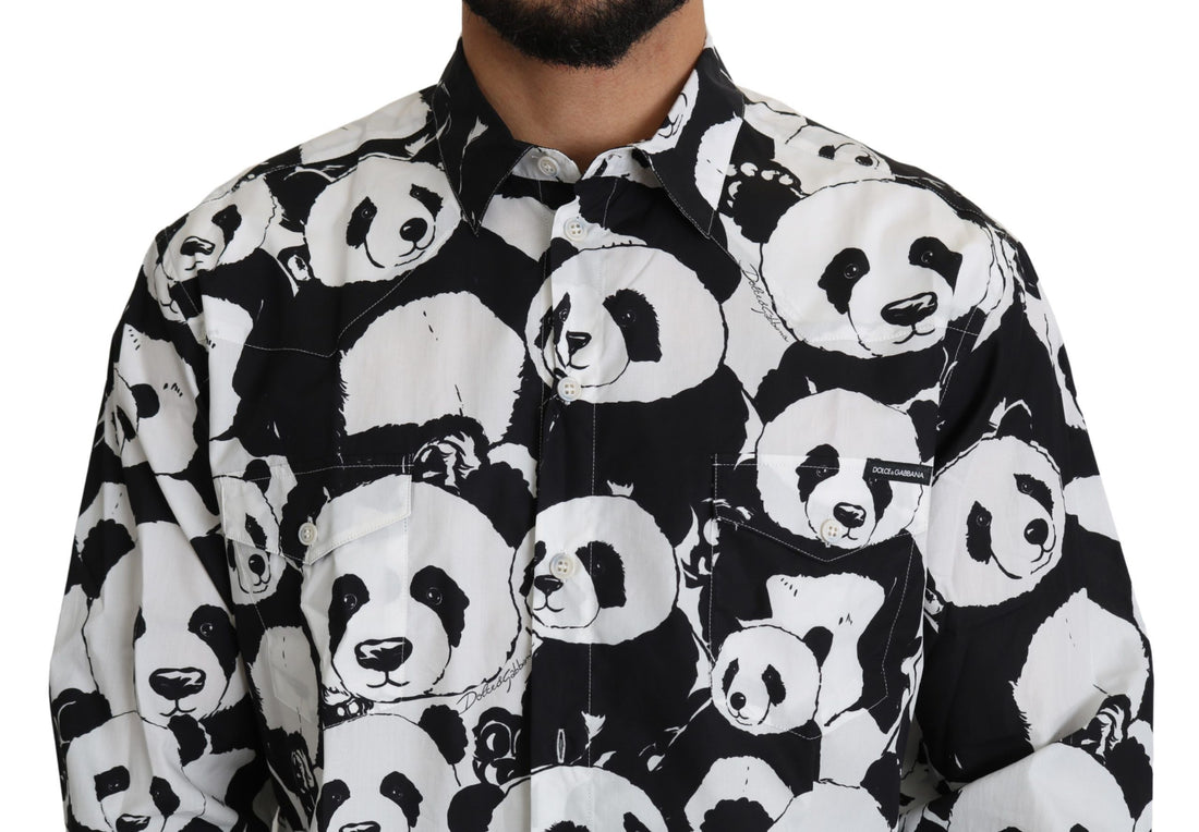 Dolce &amp;amp; Gabbana Black Panda Herr Casual Skjorta 100% Bomull