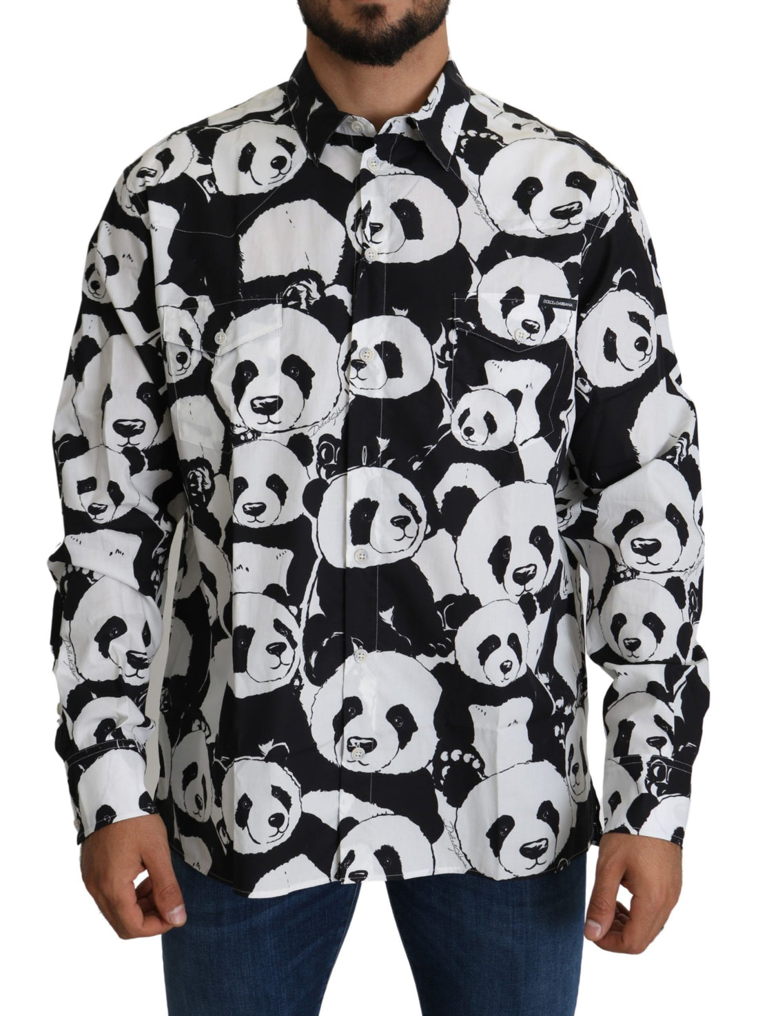 Dolce &amp;amp; Gabbana Black Panda Herr Casual Skjorta 100% Bomull