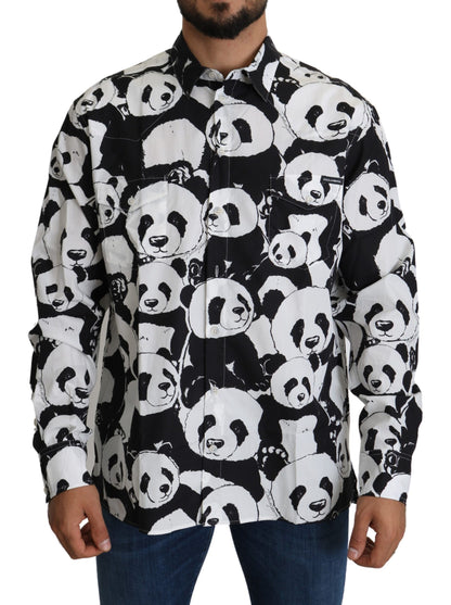 Dolce &amp;amp; Gabbana Black Panda Herr Casual Skjorta 100% Bomull