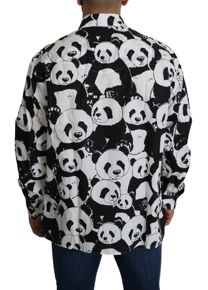 Dolce &amp;amp; Gabbana Black Panda Herr Casual Skjorta 100% Bomull