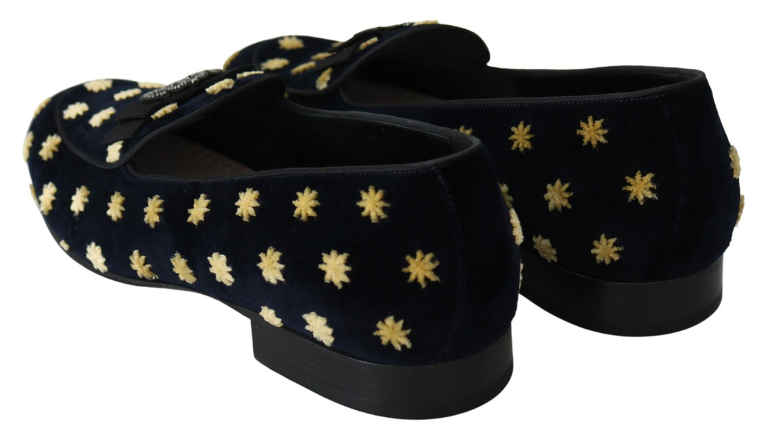 Dolce &amp;amp; Gabbana Blå Sammetskrona Tofflor Loafers Skor