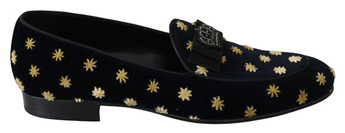 Dolce &amp;amp; Gabbana Blå Sammetskrona Tofflor Loafers Skor