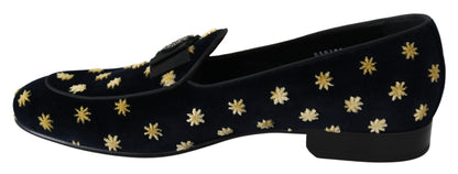 Dolce &amp;amp; Gabbana Blå Sammetskrona Tofflor Loafers Skor