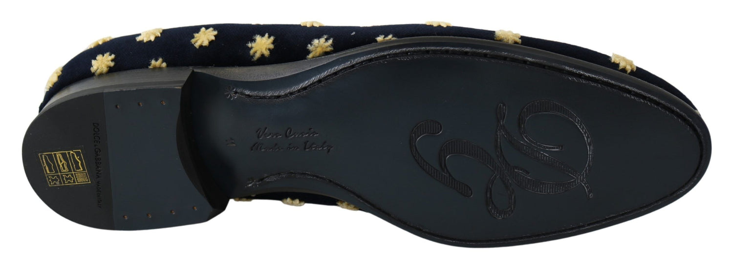 Dolce &amp;amp; Gabbana Blå Sammetskrona Tofflor Loafers Skor