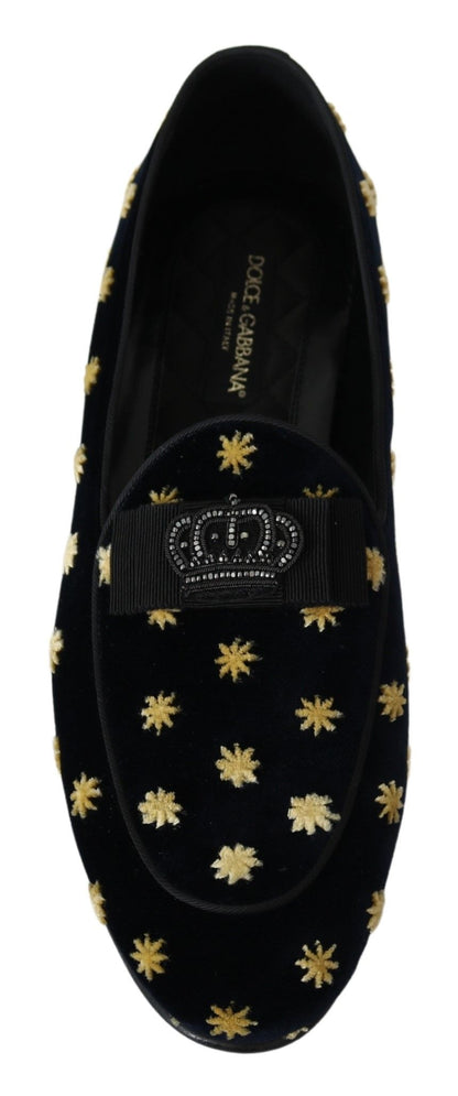 Dolce &amp;amp; Gabbana Blå Sammetskrona Tofflor Loafers Skor