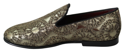 Dolce &amp; Gabbana Gold Jacquard Flats Mens Loafers Shoes