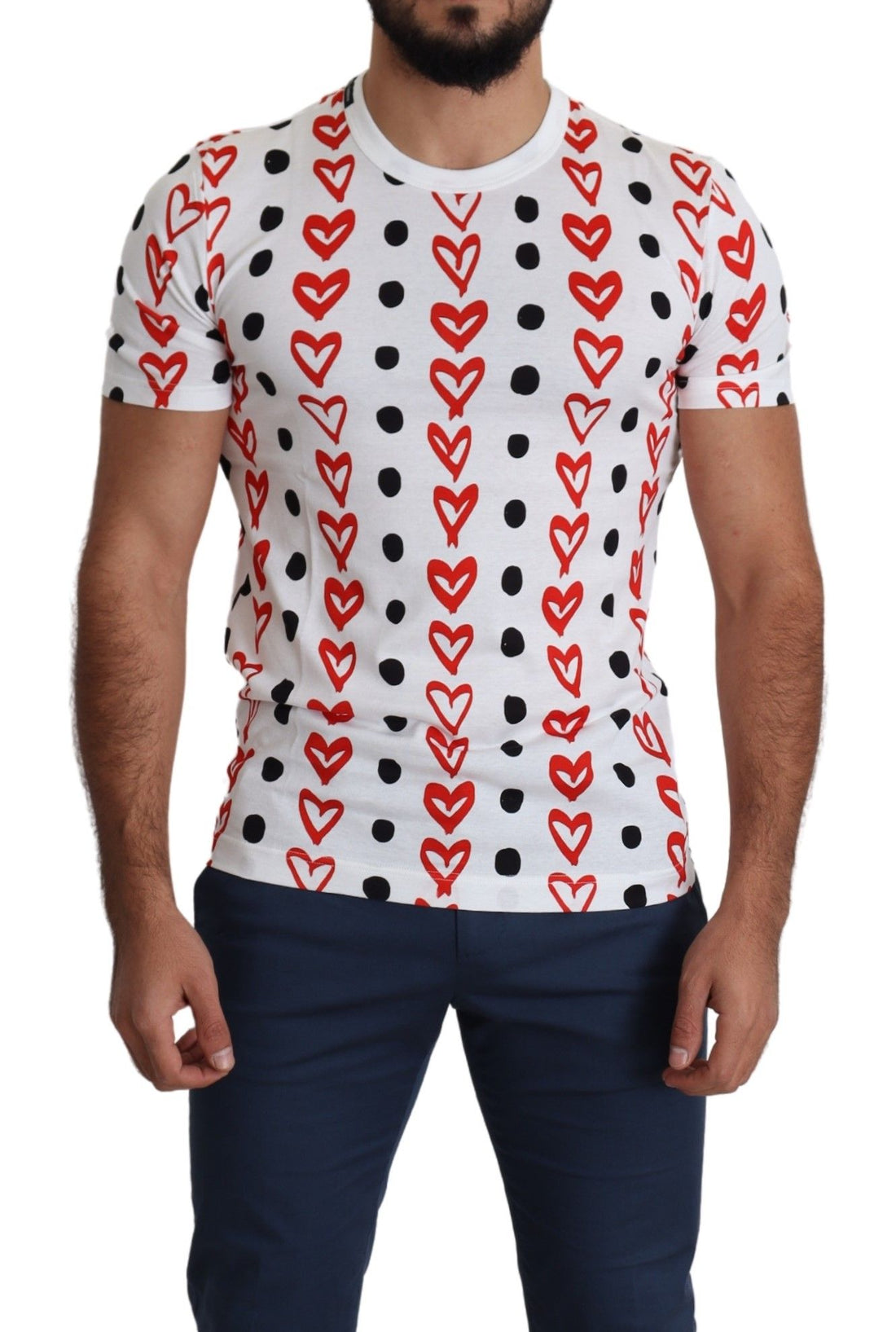 Dolce &amp;amp; Gabbana Vit Hjärtmönster Bomull Herrtopp T-shirt