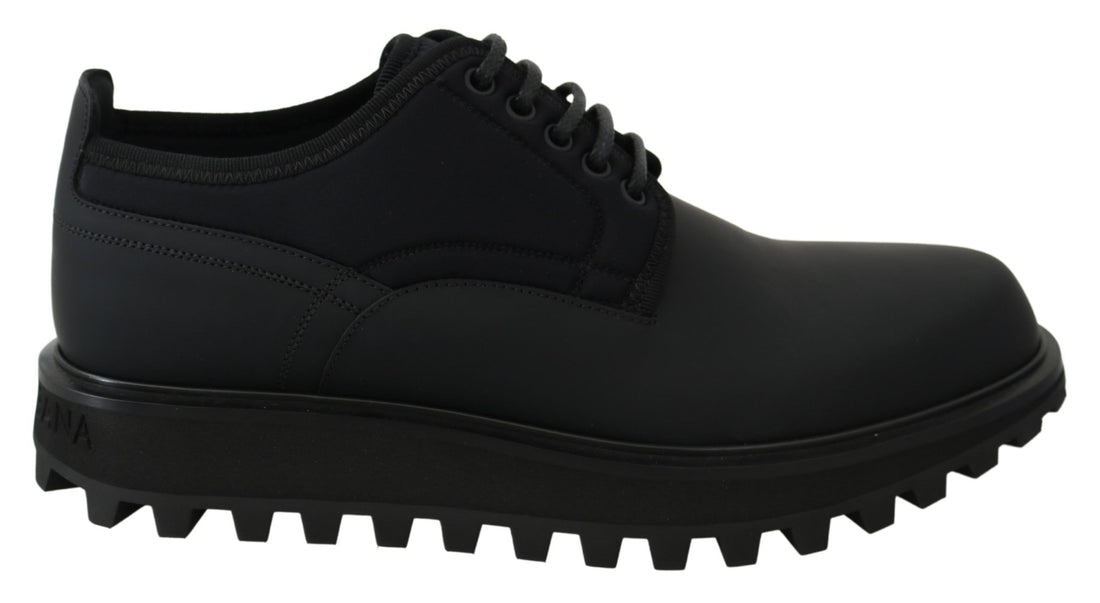 Dolce &amp;amp; Gabbana Svarta Gummiböjda Kalvskinns-Derby Vulcano-skor