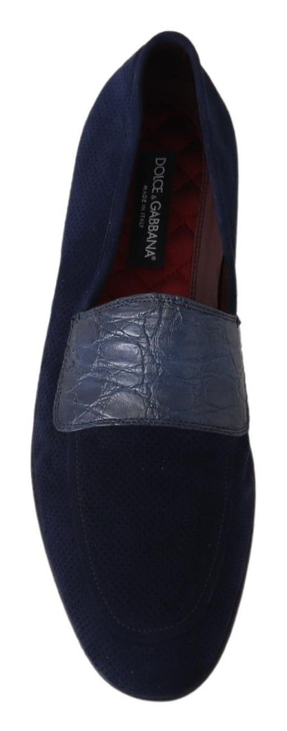Dolce &amp;amp; Gabbana Blå Mocka Caiman Loafers Tofflor Skor