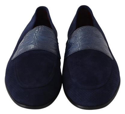 Dolce &amp;amp; Gabbana Blå Mocka Caiman Loafers Tofflor Skor