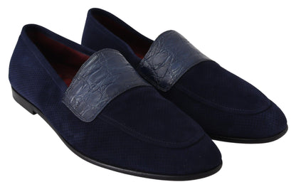 Dolce &amp;amp; Gabbana Blå Mocka Caiman Loafers Tofflor Skor
